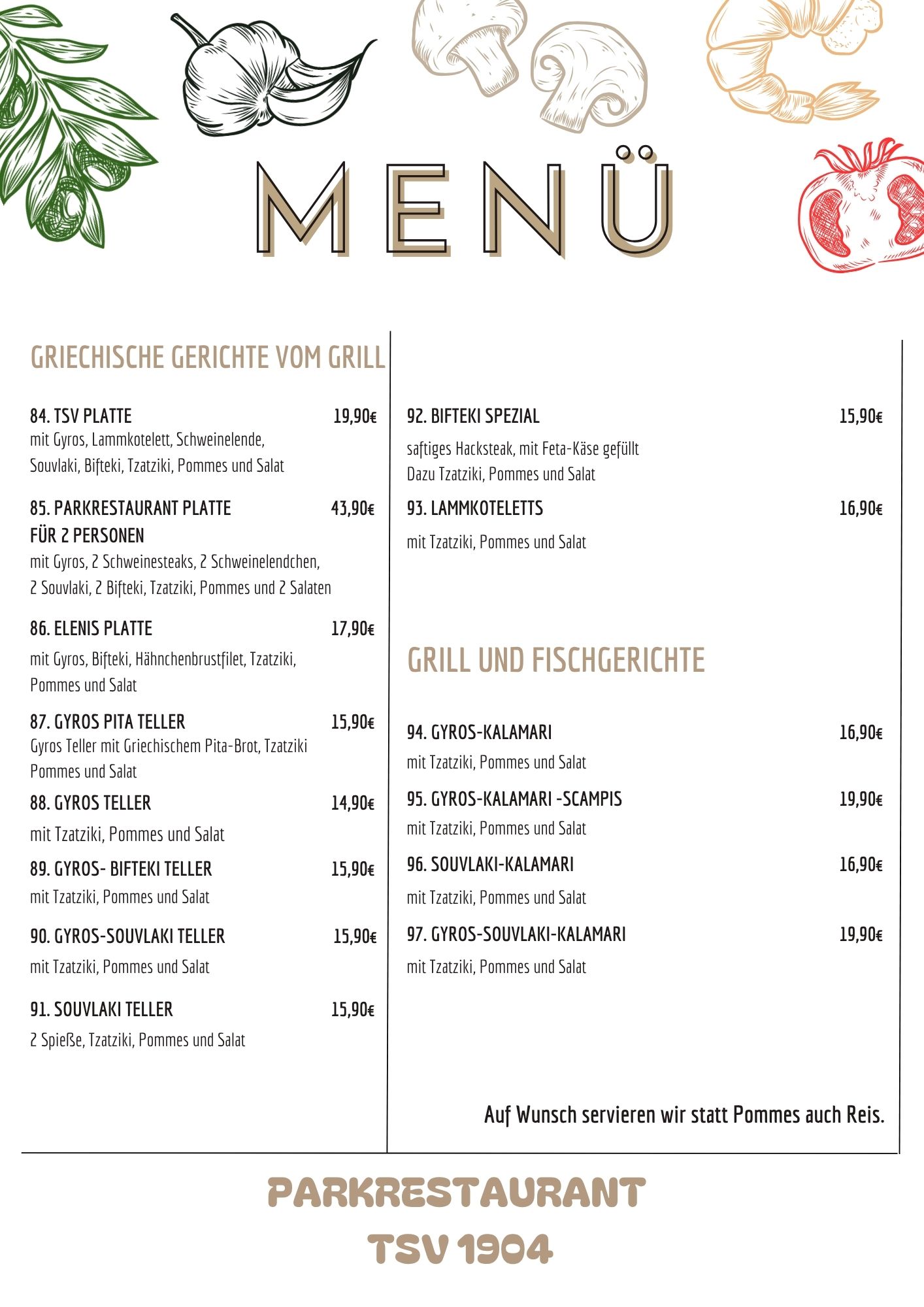 Online Karte Parkrestaurant 2